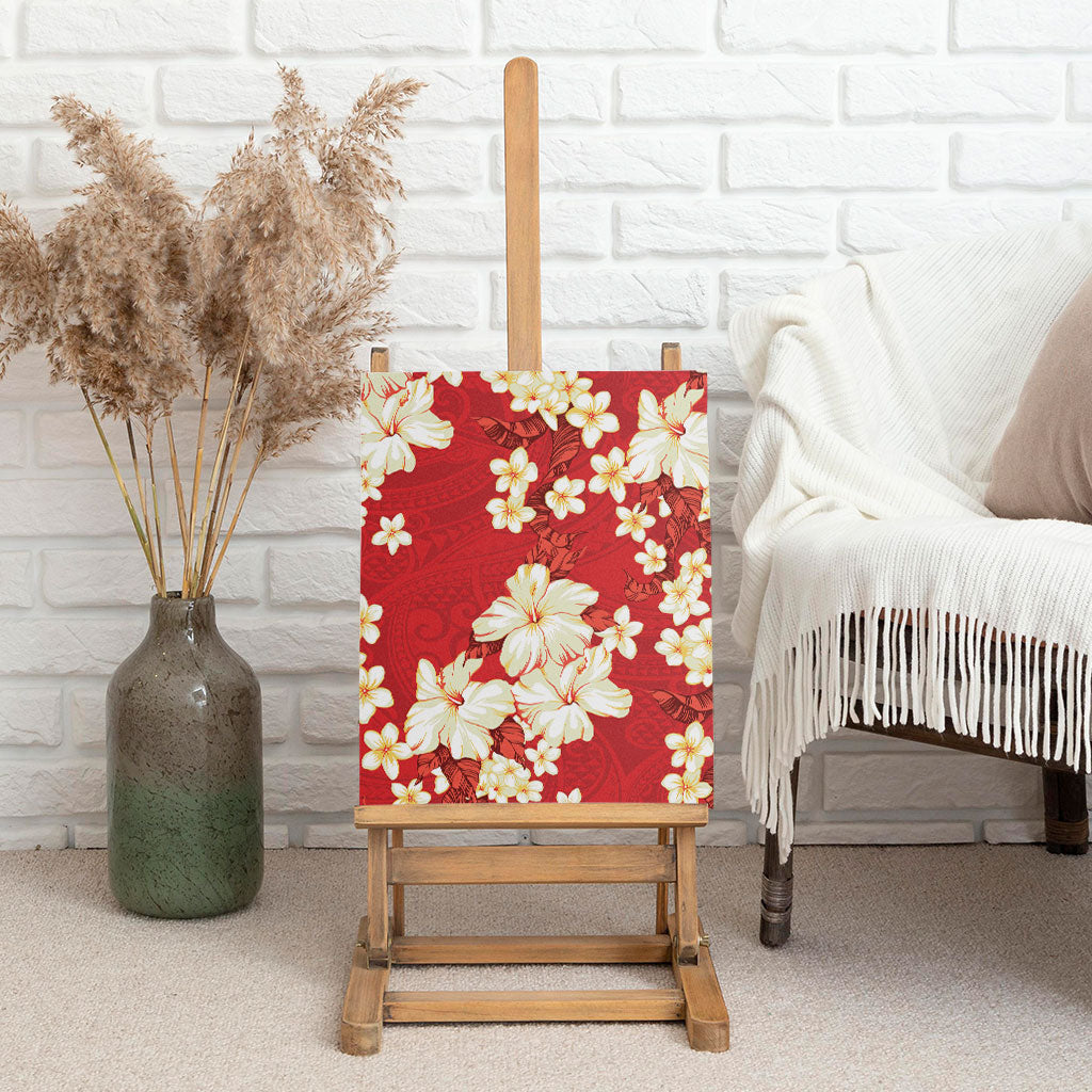 Hawaii Hibiscus Plumeria Red Canvas Wall Art Polynesian Pattern LT01 - Polynesian Pride