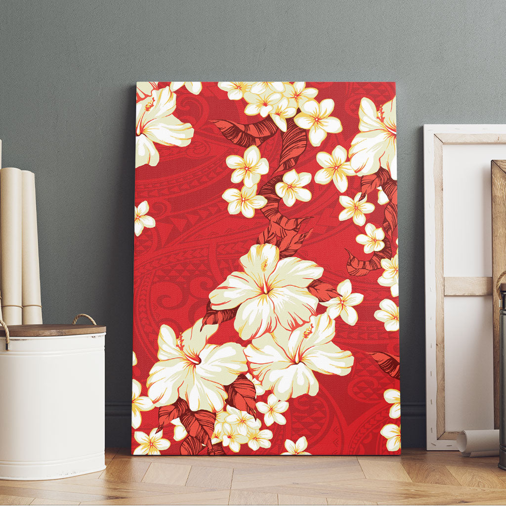 Hawaii Hibiscus Plumeria Red Canvas Wall Art Polynesian Pattern LT01 - Polynesian Pride
