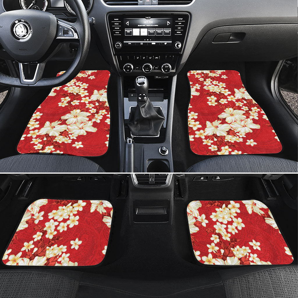 Hawaii Hibiscus Plumeria Red Car Mats Polynesian Pattern LT01 Set 4pcs Red - Polynesian Pride
