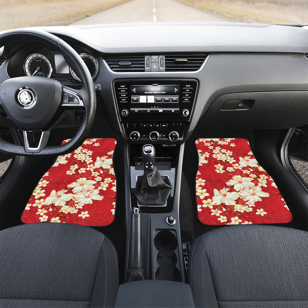 Hawaii Hibiscus Plumeria Red Car Mats Polynesian Pattern LT01 Set 2pcs - Front Red - Polynesian Pride