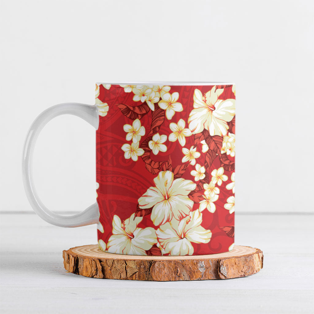 Hawaii Hibiscus Plumeria Red Ceramic Mug Polynesian Pattern LT01 Red - Polynesian Pride
