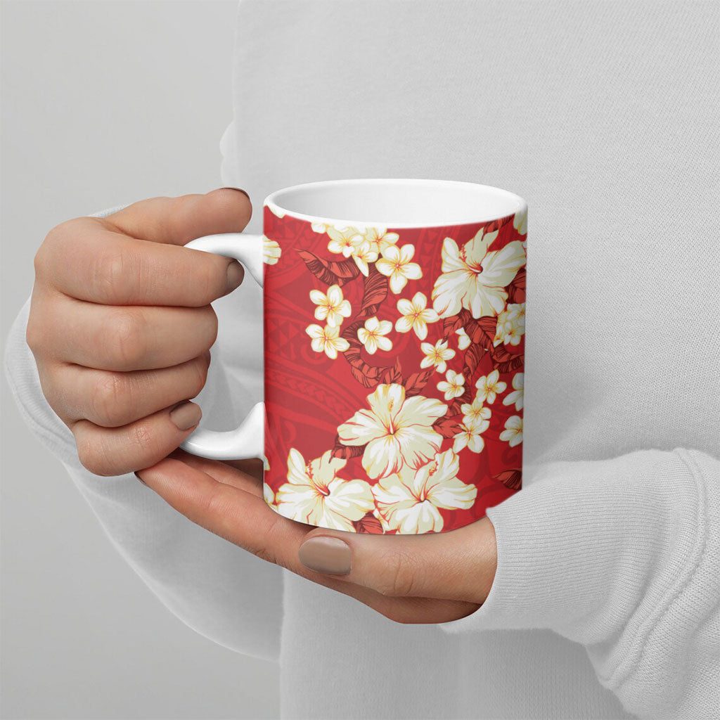 Hawaii Hibiscus Plumeria Red Ceramic Mug Polynesian Pattern LT01 - Polynesian Pride