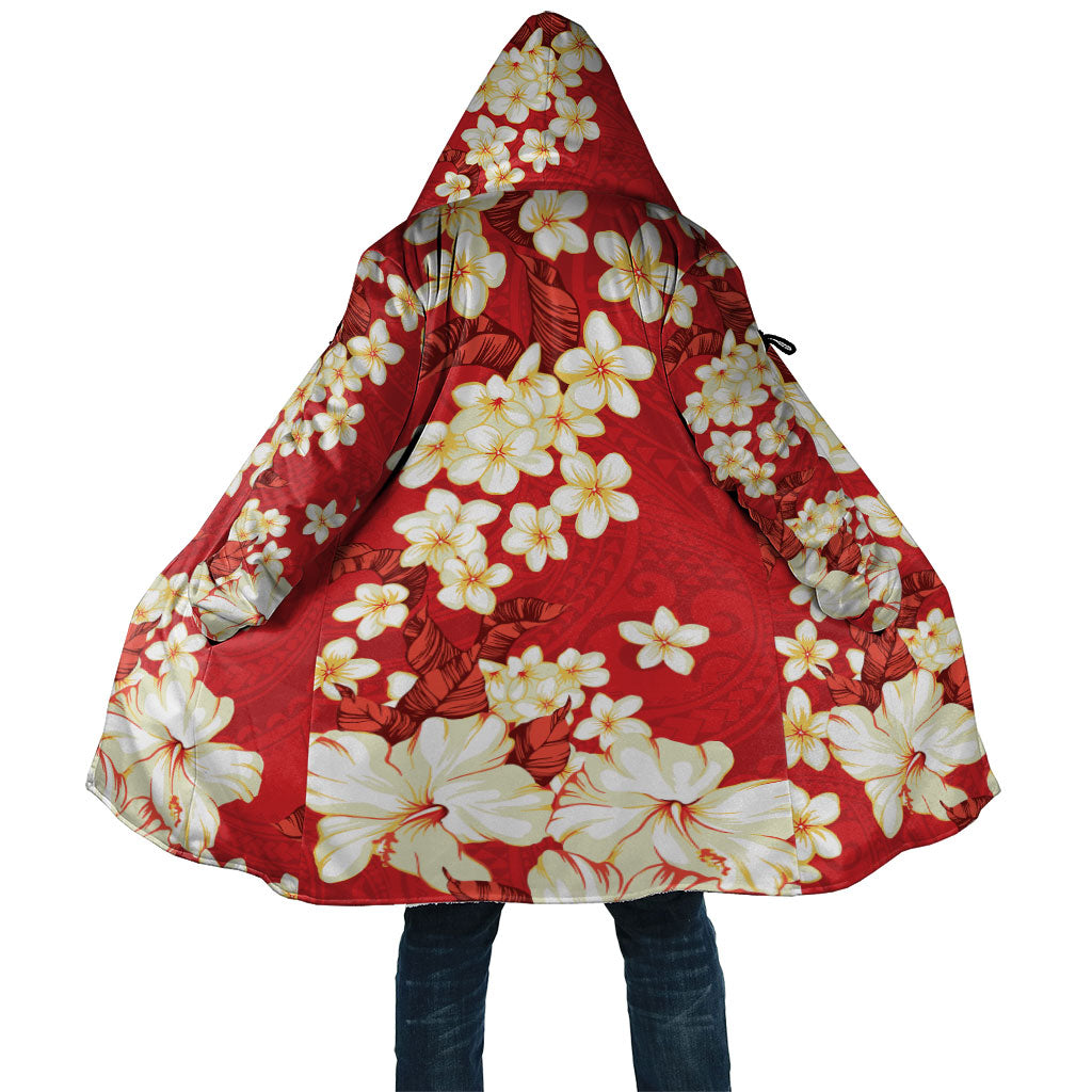 Hawaii Hibiscus Plumeria Red Cloak Polynesian Pattern LT01 Unisex Red - Polynesian Pride