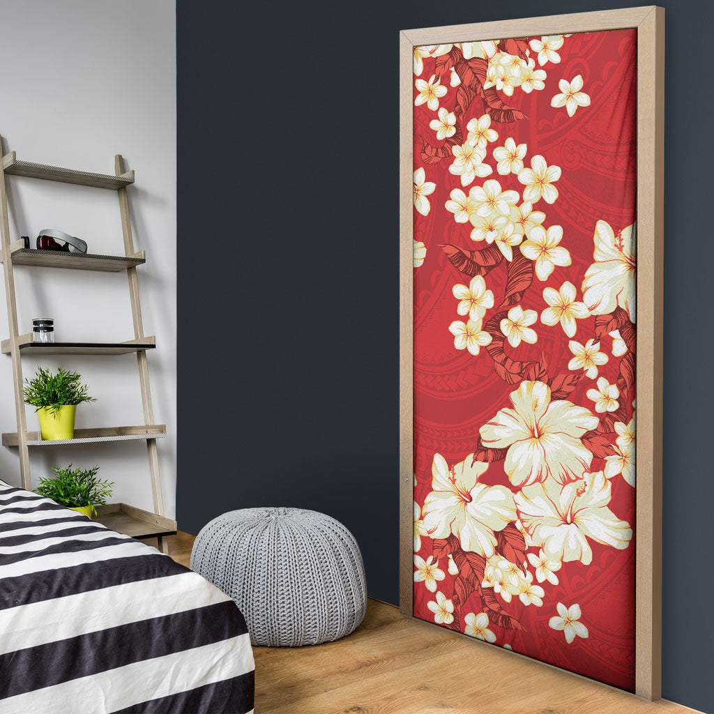 Hawaii Hibiscus Plumeria Red Door Cover Polynesian Pattern LT01 - Polynesian Pride