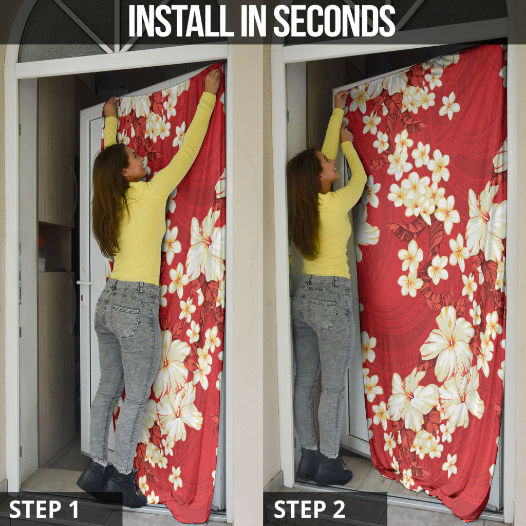 Hawaii Hibiscus Plumeria Red Door Cover Polynesian Pattern LT01 - Polynesian Pride