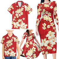 Hawaii Hibiscus Plumeria Red Family Matching Long Sleeve Bodycon Dress and Hawaiian Shirt Polynesian Pattern LT01 - Polynesian Pride