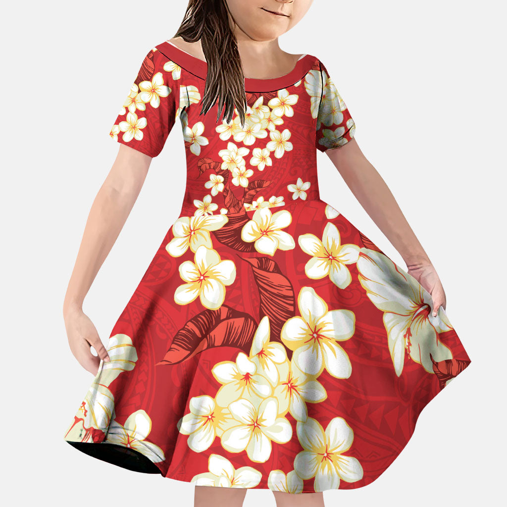 Hawaii Hibiscus Plumeria Red Family Matching Off Shoulder Maxi Dress and Hawaiian Shirt Polynesian Pattern
