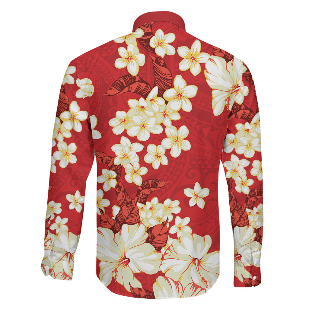 Hawaii Hibiscus Plumeria Red Family Matching Off Shoulder Short Dress and Hawaiian Shirt Polynesian Pattern