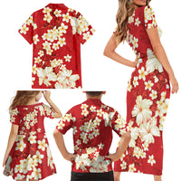 Hawaii Hibiscus Plumeria Red Family Matching Short Sleeve Bodycon Dress and Hawaiian Shirt Polynesian Pattern LT01 - Polynesian Pride