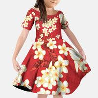 Hawaii Hibiscus Plumeria Red Family Matching Summer Maxi Dress and Hawaiian Shirt Polynesian Pattern