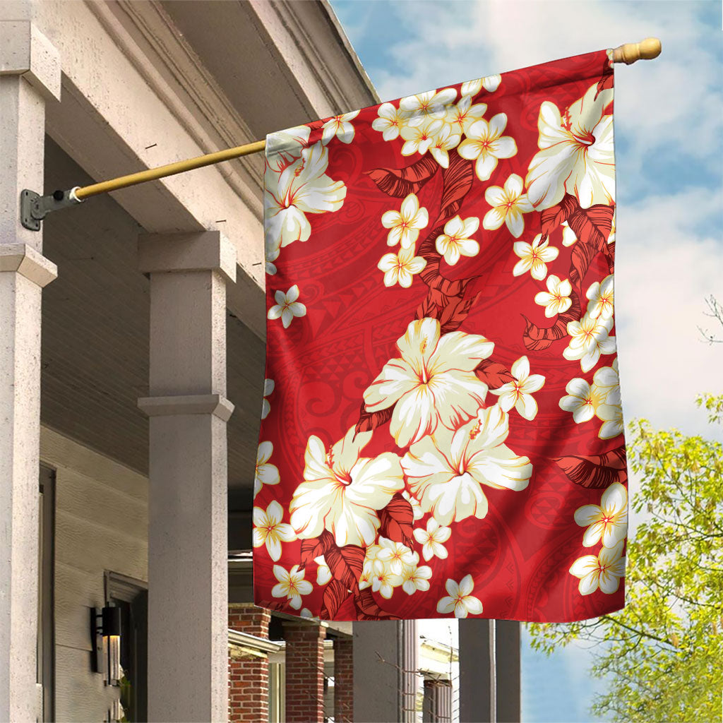 Hawaii Hibiscus Plumeria Red Garden Flag Polynesian Pattern LT01 House Flag Red - Polynesian Pride