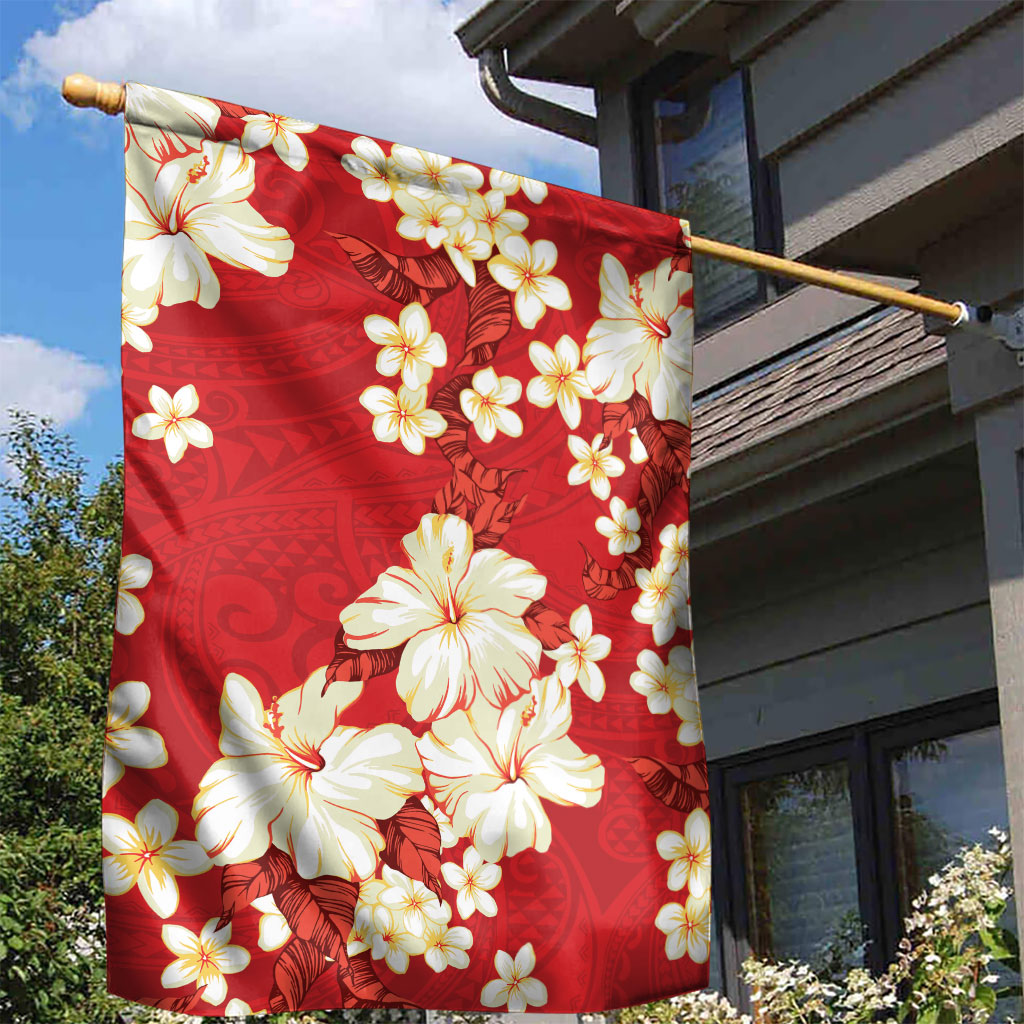 Hawaii Hibiscus Plumeria Red Garden Flag Polynesian Pattern LT01 - Polynesian Pride