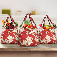 Hawaii Hibiscus Plumeria Red Grocery Bag Polynesian Pattern LT01 3-pack One Size Red - Polynesian Pride