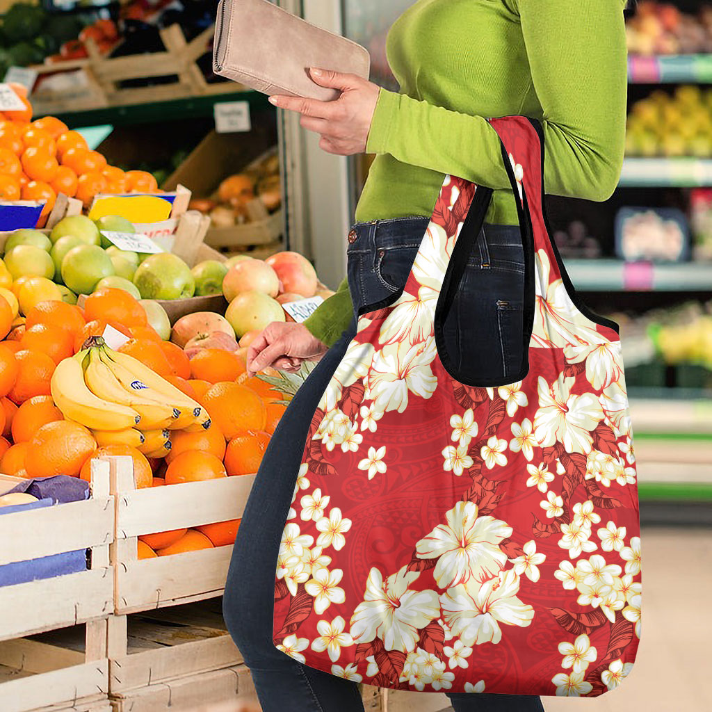 Hawaii Hibiscus Plumeria Red Grocery Bag Polynesian Pattern LT01 - Polynesian Pride