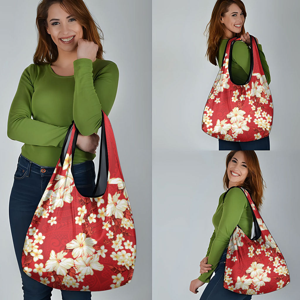 Hawaii Hibiscus Plumeria Red Grocery Bag Polynesian Pattern LT01 - Polynesian Pride