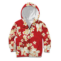 Hawaii Hibiscus Plumeria Red Kid Hoodie Polynesian Pattern LT01 Zip Hoodie Red - Polynesian Pride