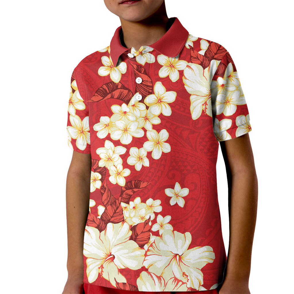 Hawaii Hibiscus Plumeria Red Kid Polo Shirt Polynesian Pattern LT01 Kid Red - Polynesian Pride