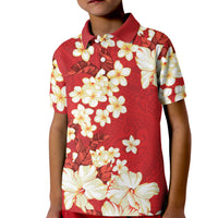 Hawaii Hibiscus Plumeria Red Kid Polo Shirt Polynesian Pattern LT01 Kid Red - Polynesian Pride