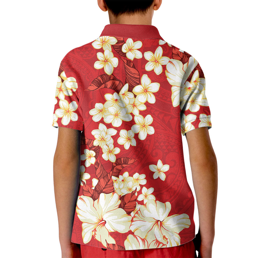 Hawaii Hibiscus Plumeria Red Kid Polo Shirt Polynesian Pattern LT01 - Polynesian Pride