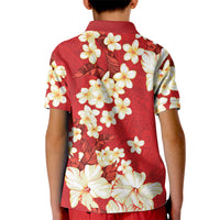 Hawaii Hibiscus Plumeria Red Kid Polo Shirt Polynesian Pattern LT01 - Polynesian Pride