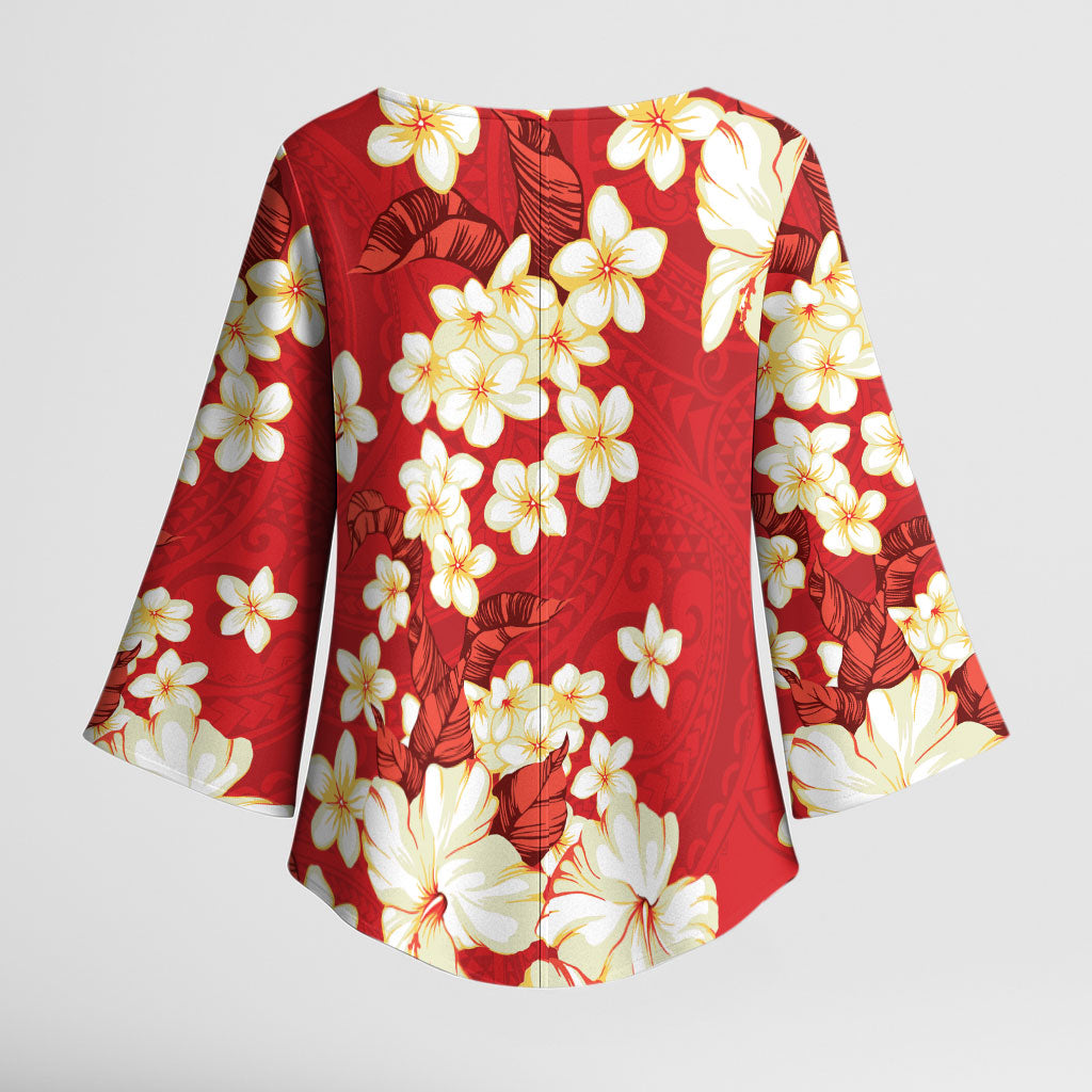 Hawaii Hibiscus Plumeria Red Kimono Sleeve Blouse Polynesian Pattern LT01 - Polynesian Pride