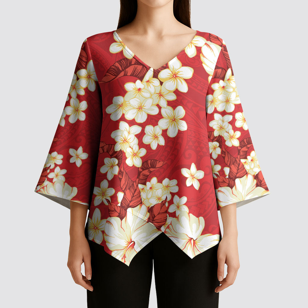 Hawaii Hibiscus Plumeria Red Kimono Sleeve Blouse Polynesian Pattern LT01 - Polynesian Pride