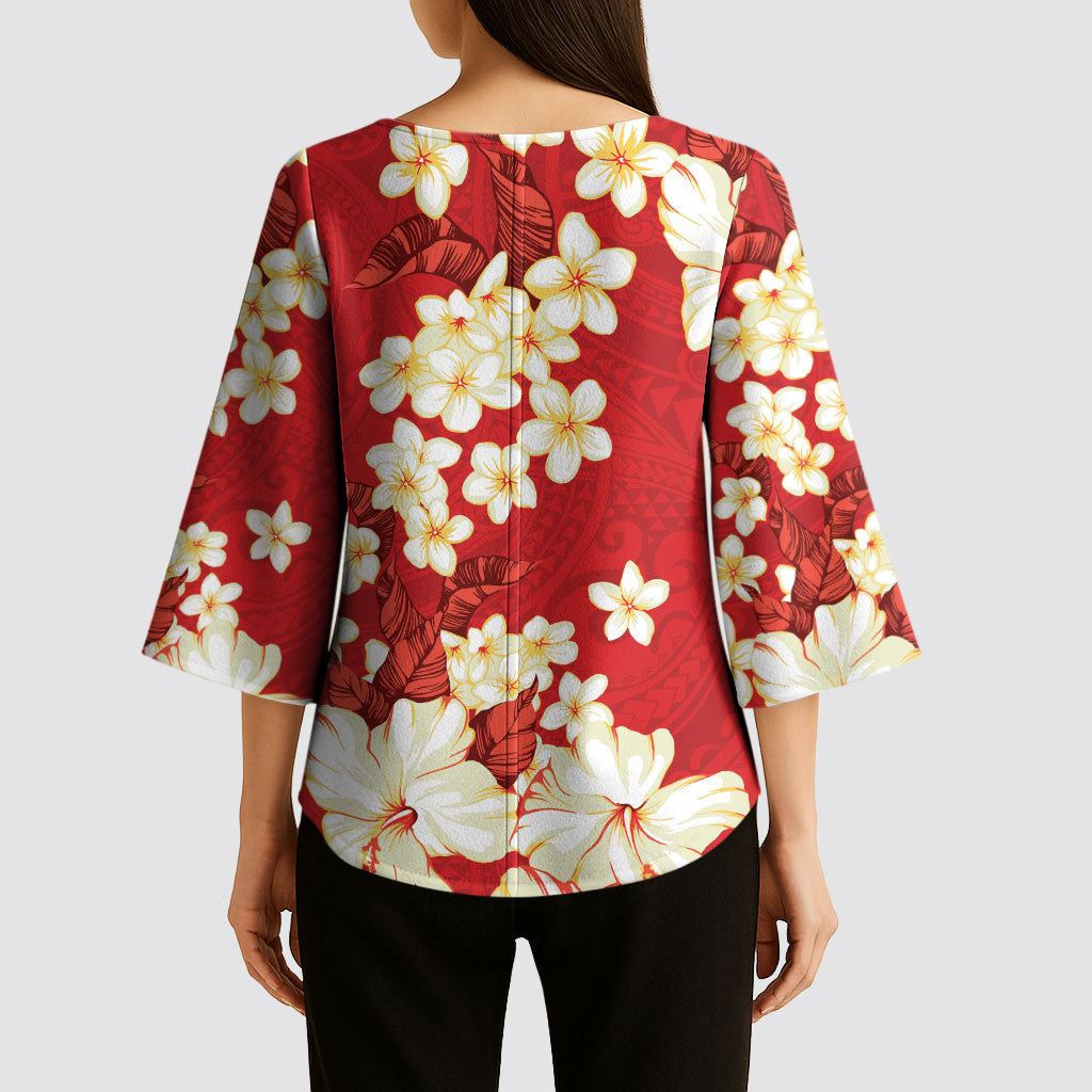 Hawaii Hibiscus Plumeria Red Kimono Sleeve Blouse Polynesian Pattern LT01 - Polynesian Pride