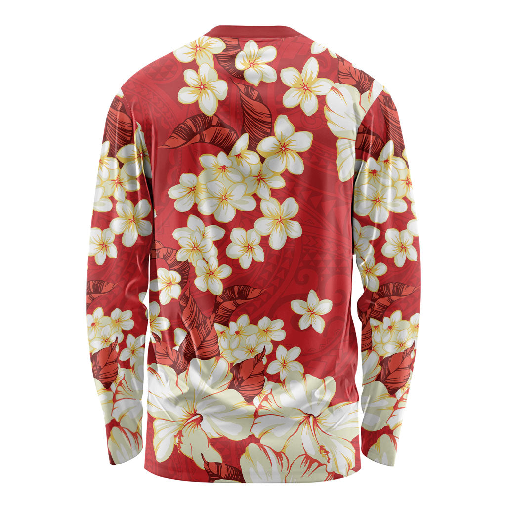 Hawaii Hibiscus Plumeria Red Long Sleeve Shirt Polynesian Pattern LT01 - Polynesian Pride