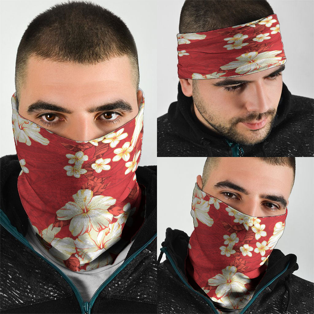 Hawaii Hibiscus Plumeria Red Neck Gaiter Polynesian Pattern LT01 - Polynesian Pride
