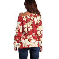 Hawaii Hibiscus Plumeria Red Off Shoulder Sweater Polynesian Pattern LT01 - Polynesian Pride