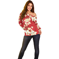Hawaii Hibiscus Plumeria Red Off Shoulder Sweater Polynesian Pattern LT01 - Polynesian Pride
