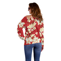 Hawaii Hibiscus Plumeria Red Off Shoulder Sweater Polynesian Pattern LT01 - Polynesian Pride