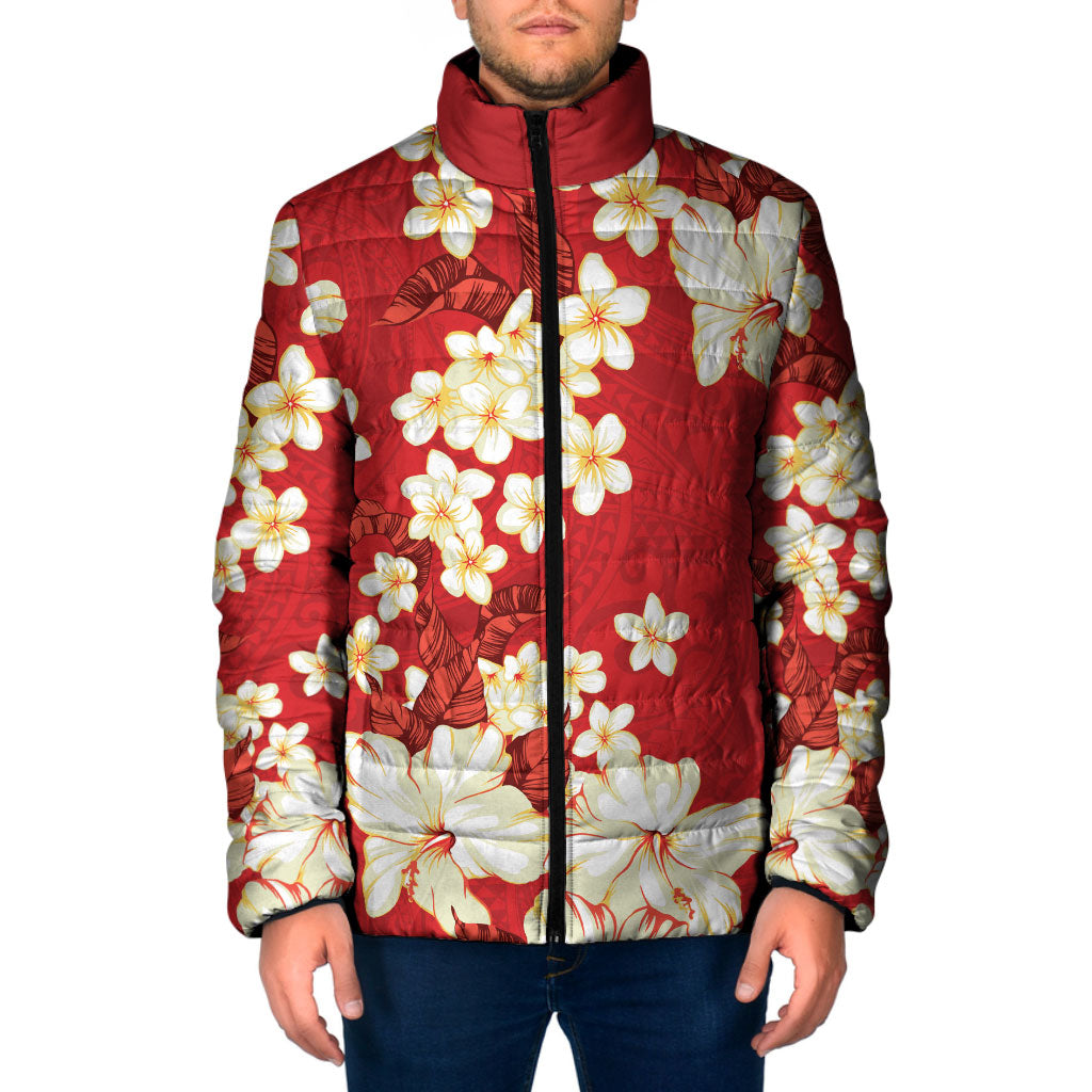 Hawaii Hibiscus Plumeria Red Padded Jacket Polynesian Pattern LT01 Men Red - Polynesian Pride