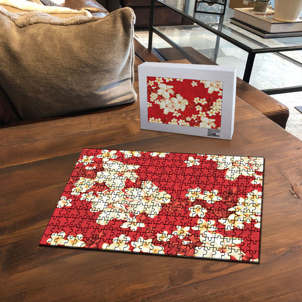 Hawaii Hibiscus Plumeria Red Puzzle Polynesian Pattern LT01 - Polynesian Pride