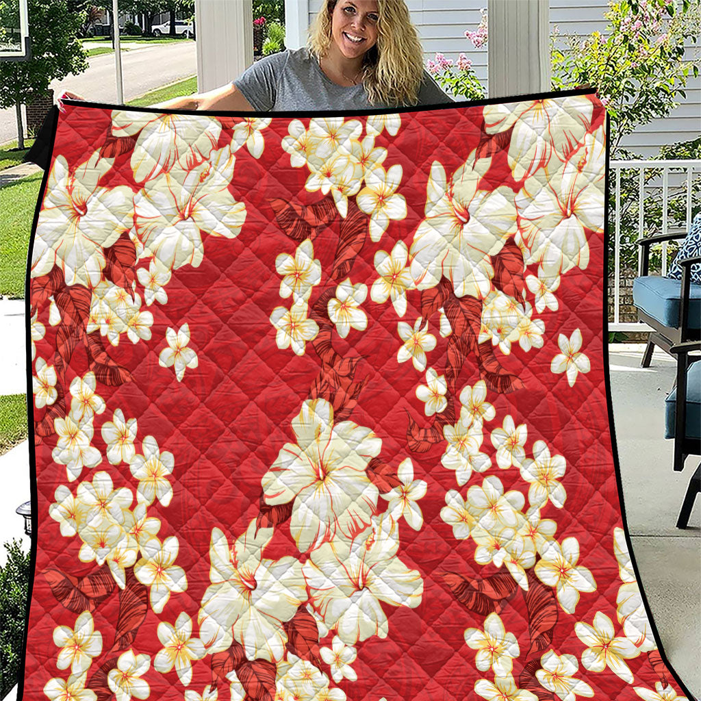 Hawaii Hibiscus Plumeria Red Quilt Polynesian Pattern LT01 Red - Polynesian Pride