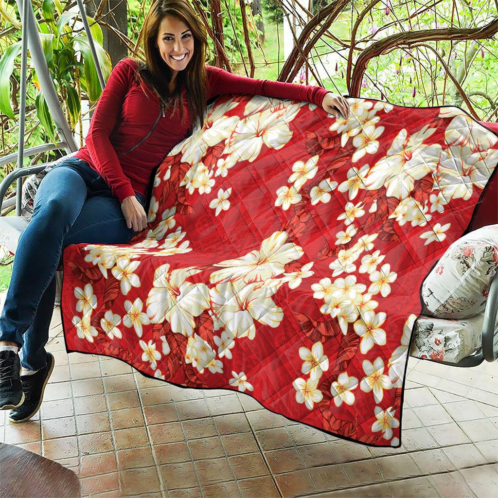 Hawaii Hibiscus Plumeria Red Quilt Polynesian Pattern LT01 - Polynesian Pride