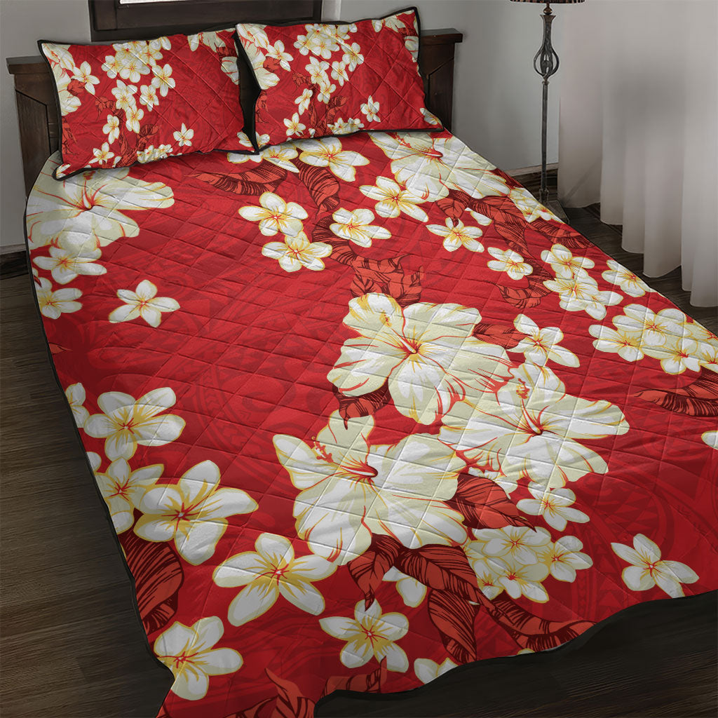 Hawaii Hibiscus Plumeria Red Quilt Bed Set Polynesian Pattern LT01 Red - Polynesian Pride