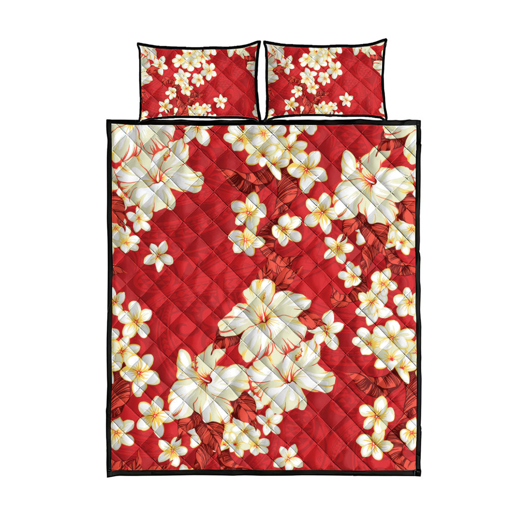 Hawaii Hibiscus Plumeria Red Quilt Bed Set Polynesian Pattern LT01 - Polynesian Pride