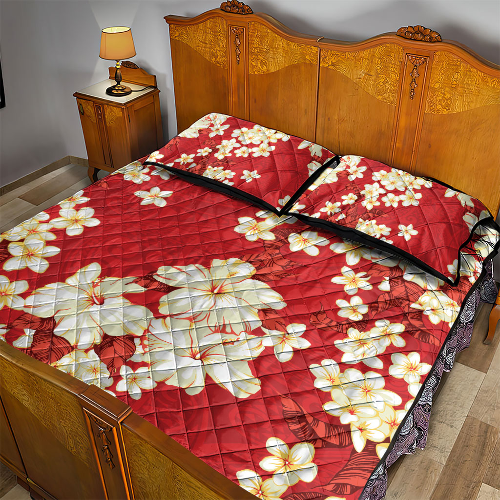 Hawaii Hibiscus Plumeria Red Quilt Bed Set Polynesian Pattern LT01 - Polynesian Pride