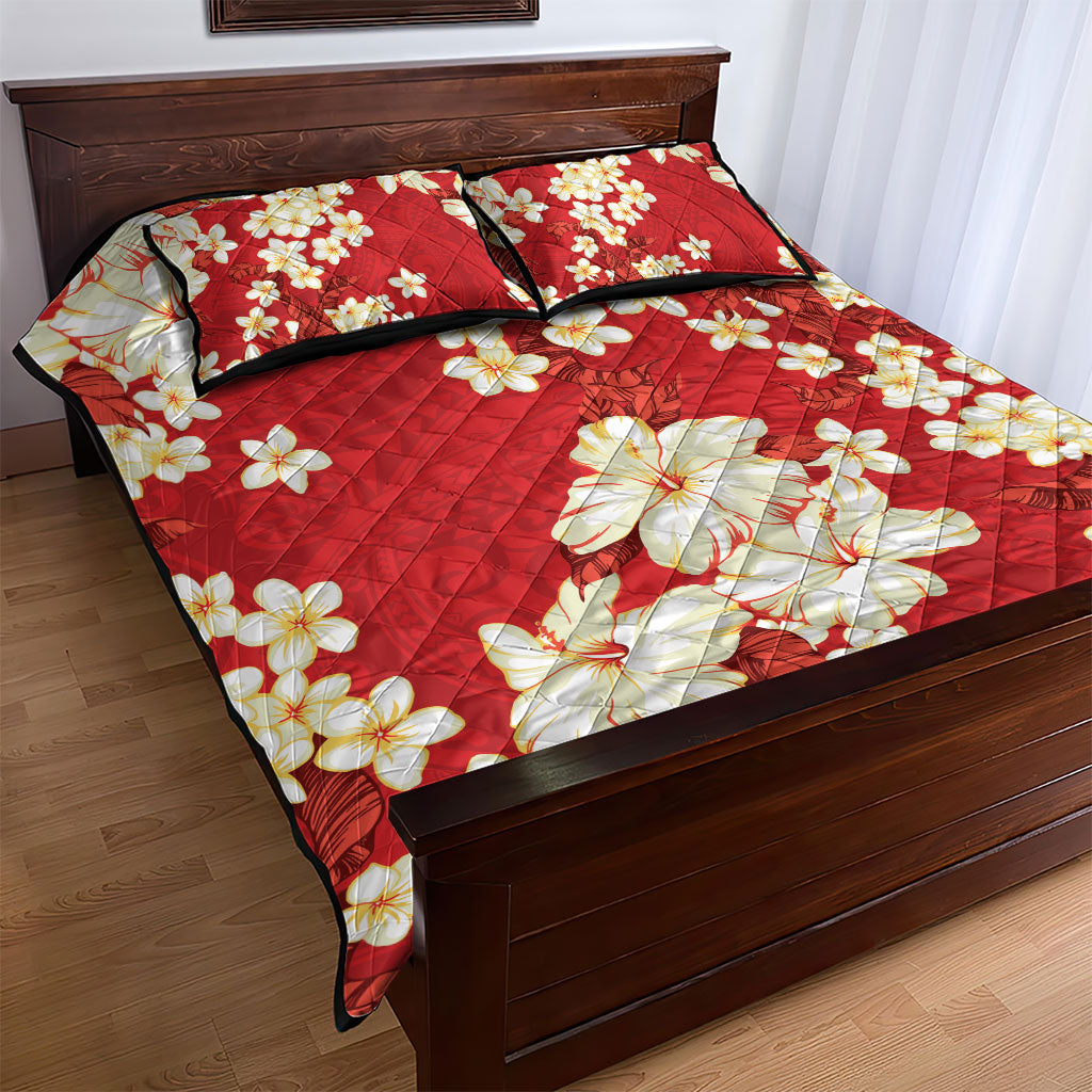 Hawaii Hibiscus Plumeria Red Quilt Bed Set Polynesian Pattern LT01 - Polynesian Pride