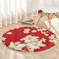 Hawaii Hibiscus Plumeria Red Round Carpet Polynesian Pattern LT01 - Polynesian Pride