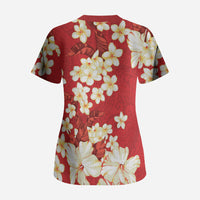 Hawaii Hibiscus Plumeria Red Scrub Top Polynesian Pattern LT01 - Polynesian Pride