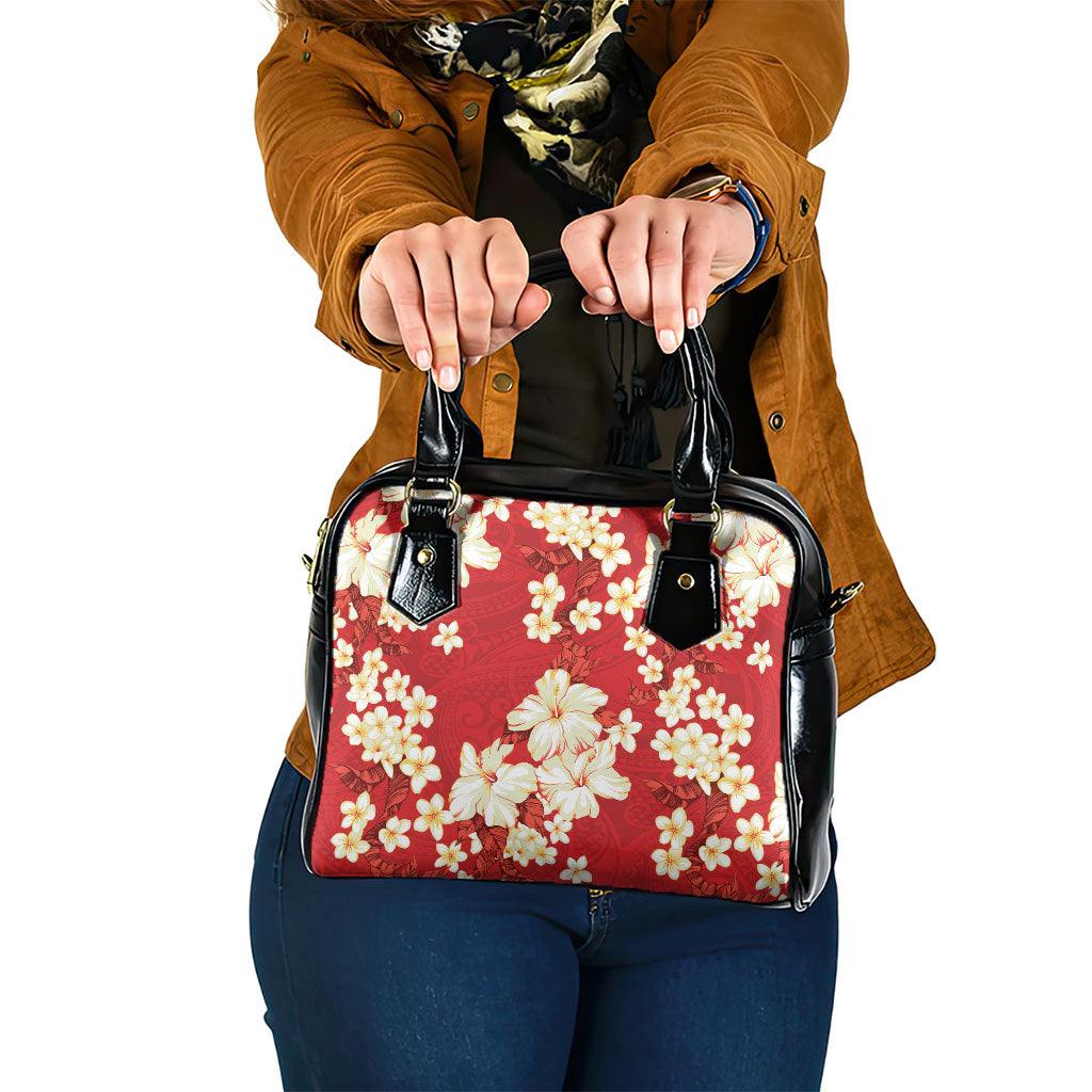 Hawaii Hibiscus Plumeria Red Shoulder Handbag Polynesian Pattern LT01 One Size Red - Polynesian Pride