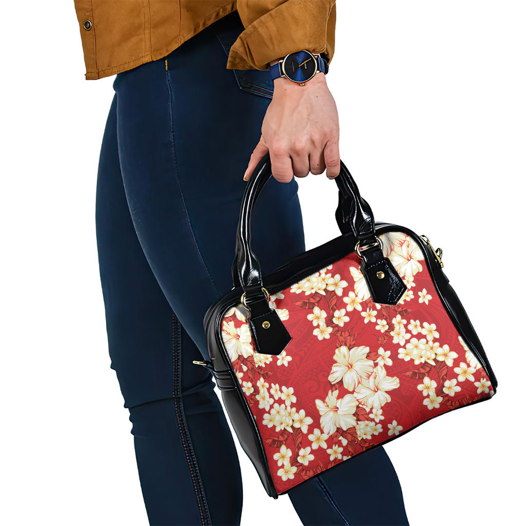 Hawaii Hibiscus Plumeria Red Shoulder Handbag Polynesian Pattern LT01 - Polynesian Pride