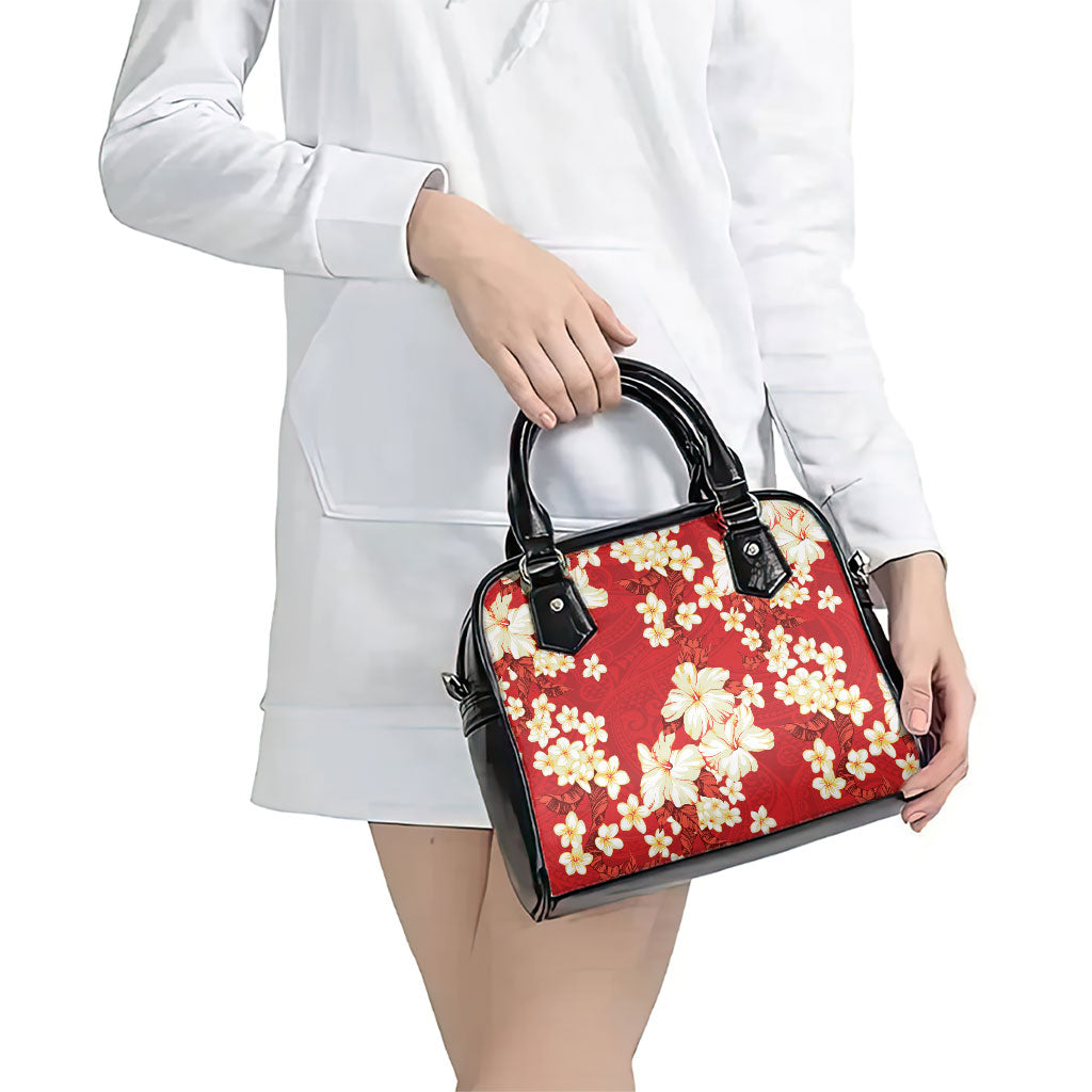 Hawaii Hibiscus Plumeria Red Shoulder Handbag Polynesian Pattern LT01 - Polynesian Pride