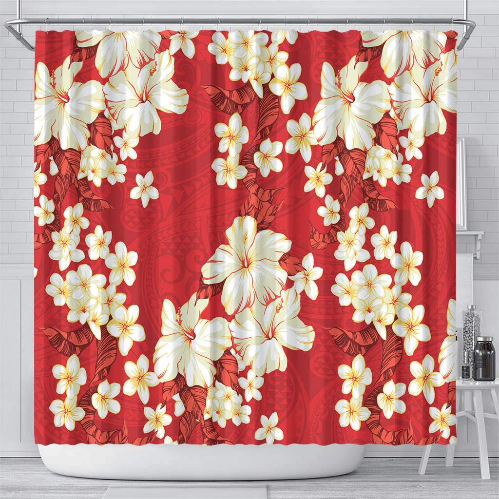 Hawaii Hibiscus Plumeria Red Shower Curtain Polynesian Pattern LT01 - Polynesian Pride