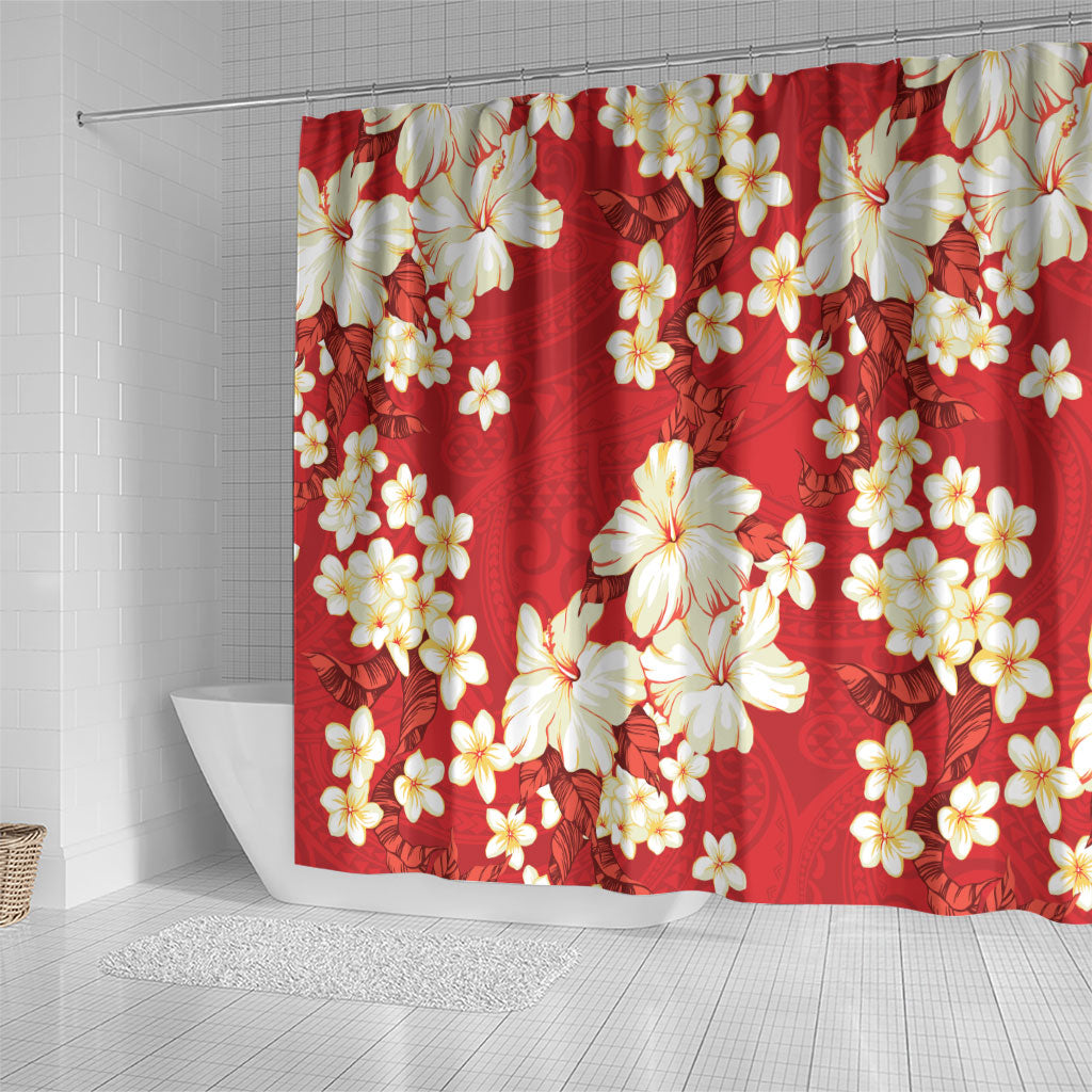 Hawaii Hibiscus Plumeria Red Shower Curtain Polynesian Pattern LT01 - Polynesian Pride
