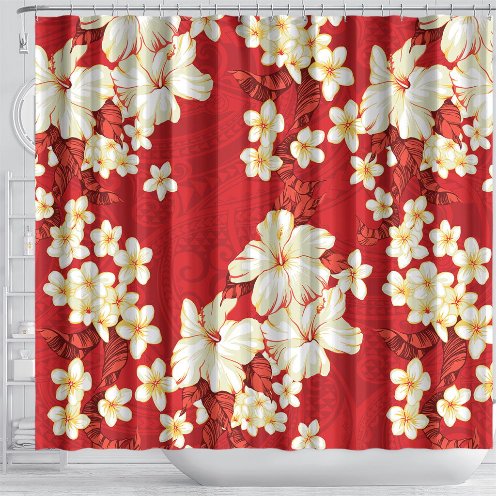 Hawaii Hibiscus Plumeria Red Shower Curtain Polynesian Pattern LT01 - Polynesian Pride
