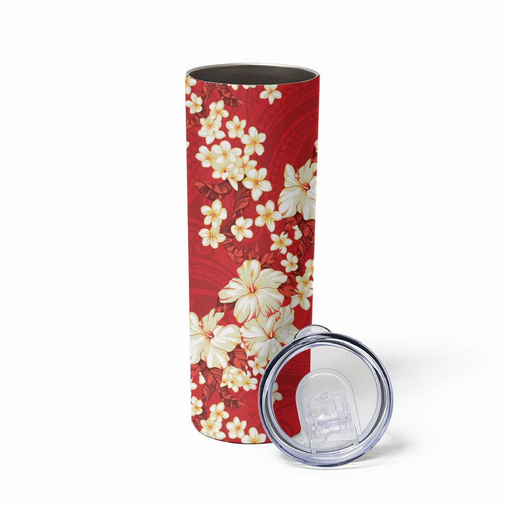 Hawaii Hibiscus Plumeria Red Skinny Tumbler Polynesian Pattern