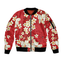 Hawaii Hibiscus Plumeria Red Sleeve Zip Bomber Jacket Polynesian Pattern LT01 Unisex Red - Polynesian Pride